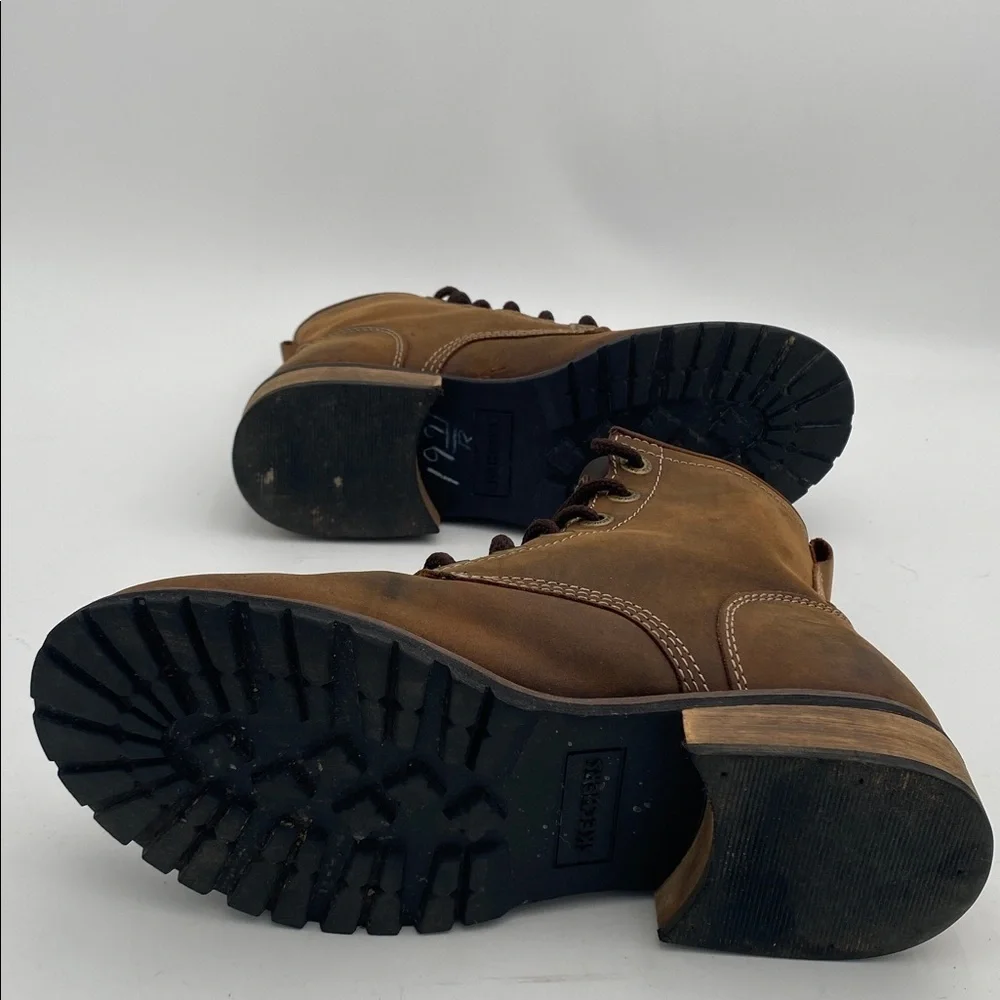 Skechers Brown Leather Lace-Up Boots biker boots women 8 casual office retro Y2K